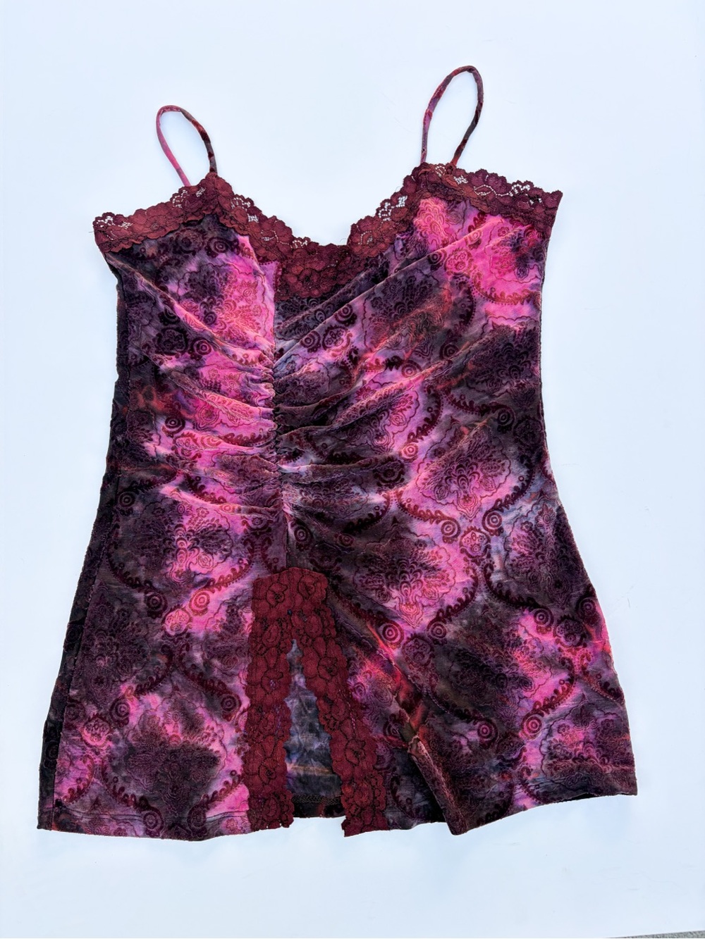 Vtg Y2K Charlotte Russe Velvet Cami Top Lace Trim Paisley Pink Whimsigoth Fairy